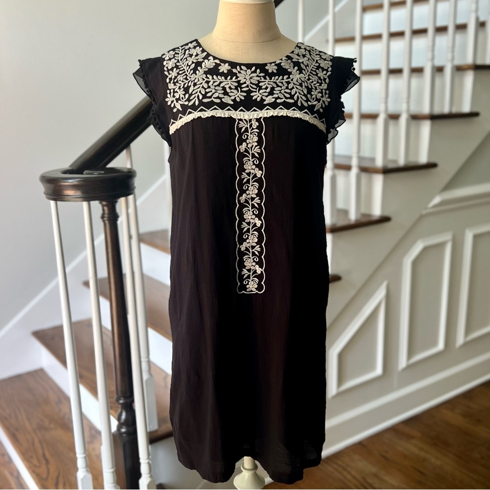 Black THML Embroidered Knit Mini Dress with Flutter Sleeves Sz. Med.